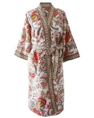 Powell Craft Peach Floral Waffle Cotton Dressing Gown Cotton - Multicolour