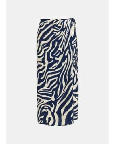 Essentiel Antwerp Off And Navy Flavia Zebra Printed Skirt - Blu
