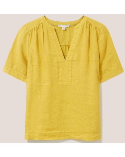 White Stuff June Linen Top - Yellow