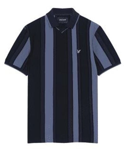 Lyle & Scott Vertical Stripe Football Polo Slate And Navy - Blu