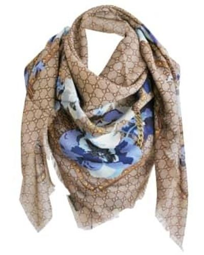 Gucci Ssima Scarf Made Of Soft And Silk Blue Flowers Print