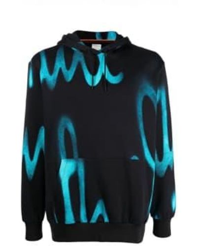 Paul Smith Schwarzer Hoodie mit Spray-Print - Blau