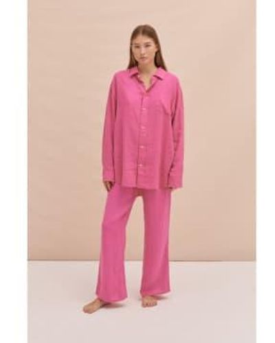 Desmond & Dempsey Leinen Lounge Hemd Cerise - Pink