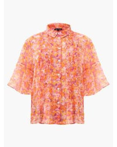 French Connection Cass Hallie Crinkle Pintuck Shirt - Orange