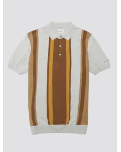 Ben Sherman Vertical Stripe Polo S - White