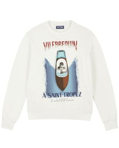 Vilebrequin Weißes baumwoll-sweatshirt mit rundhalsausschnitt und inboard-boat-print