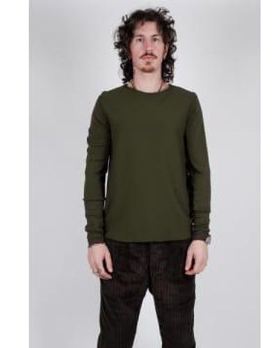 Hannes Roether Raw Neck Cotton Ls T Shirt - Verde
