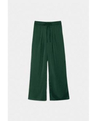 Compañía Fantástica Pantalon large en satin taille élastique - Vert
