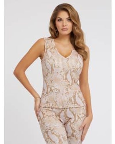 Guess Sl Sabrina Top Rambling Snake M Beige - White