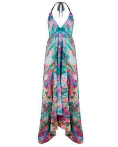 Sophia Alexia Liquid Rainbow Silk Ibiza Dress Short/regular Maxi Length - Blue