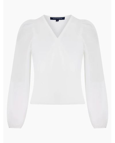 French Connection Mozart Melody Mix V Neck Jumper - White