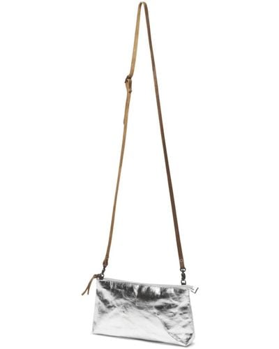 UASHMAMA La Busta + Tracolla Large Washable Paper Handbag Silver - Natural