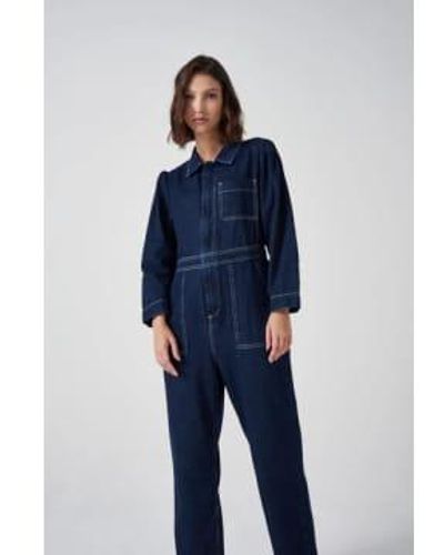 seventy + mochi Dunkler Vintage Langarmer Lorna -Jumpsuit - Blau
