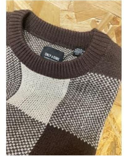 Only & Sons Milan check-rundstrickpullover in seal - Mehrfarbig