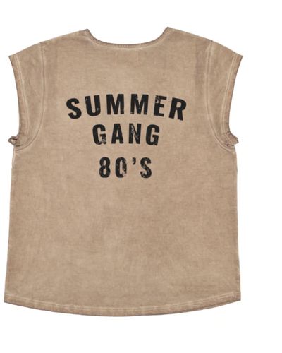 Sisters Department Sleeveless T-shirt And Pronounced Neckline "summer Gang 80'" - Natural