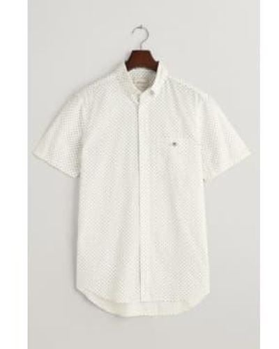 GANT Regular Fit Micro Print Short Sleeve Shirt - White