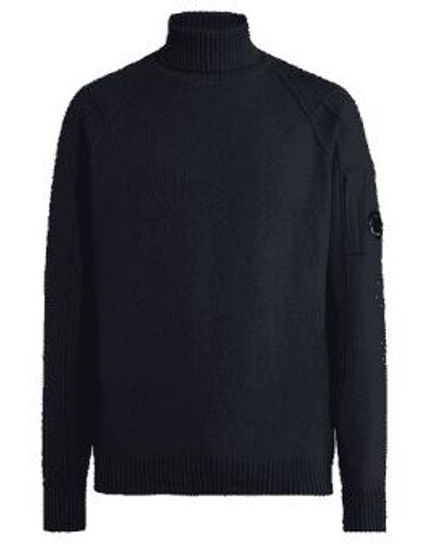 C.P. Company Lambswool Roll Neck Jumper Total Eclipse - Azul