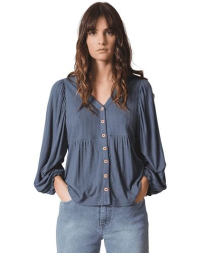 indi & cold Long Sleeve Blouse - Blue