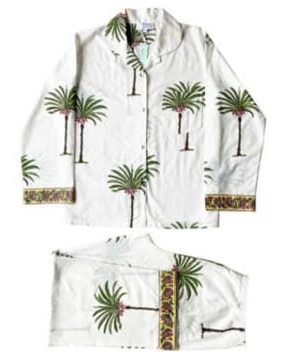 Powell Craft Ladies Palm Tree Print Cotton Pyjamas S/m - Metallic
