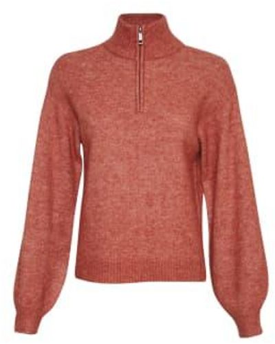 Moss Copenhagen Light Mahogany Lessine Hope Zip Pullover - Rosso