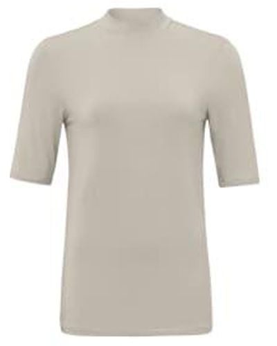 Yaya T Shirt With High Neck And Short Sleeves In Regular Fit Lining Beige - Grigio
