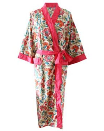 Powell Craft Floral Garden Print Cotton Dressing Gown One Size - Red