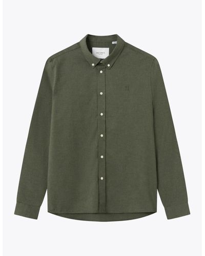 Les Deux Olive Night Melange Desert Reg Flannel Shirt - Vert