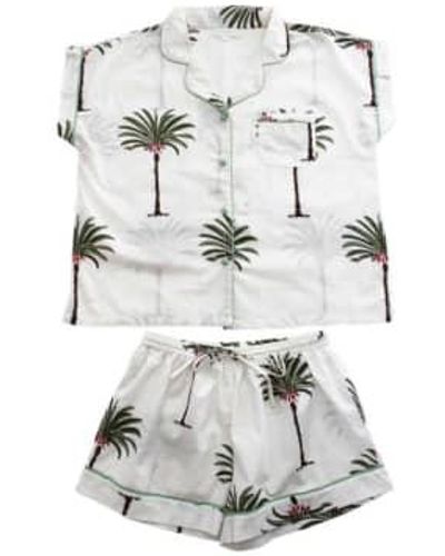Powell Craft Ladies Palm Tree Print Cotton Short Pajama Set S/m - Gray