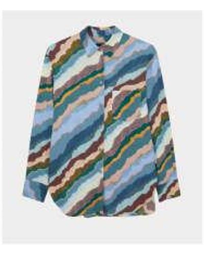 Paul Smith Watecolor Stripes Camisa Col: 92 Multicolor, Tamaño: 12 - Azul