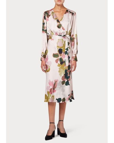 Paul Smith Dunkler rosa Marsh Marigold gedrucktes Kleid - Weiß