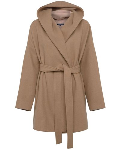 French Connection Camel Clay Nude Favan Felt Hooded Coat - Brown