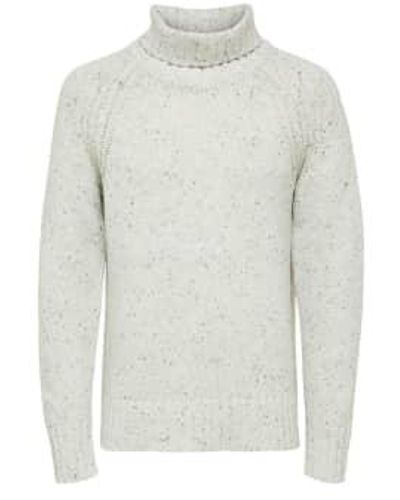 SELECTED Ecru Speckled Rolled Collar M - Gray