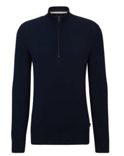 BOSS Ebrando Dark Zip Neck Sweater - Blue