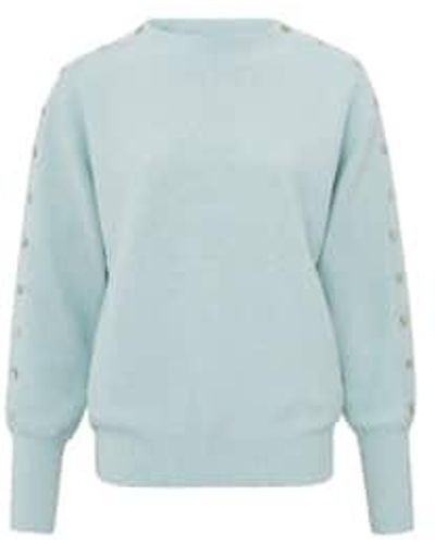 Yaya Suéter con cuello bote, mangas largas y talles botones - Azul