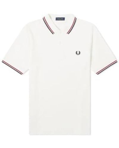 Fred Perry Slim Fit Twin Tipped Polo Snow , Burnt Red & Navy S - White