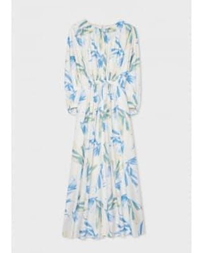 Paul Smith Tulip Print Elasticated Waist Midi Dress Size: 10, Col 10 - Blue