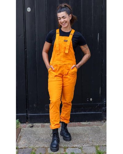 Run and Fly Highlighter Orange Stretch Cord Dungarees - Blu