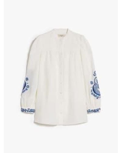 Weekend by Maxmara Carnia Embroidered Puff Sleeve Shirt Size: 14, Col: W - White