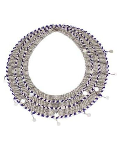 ARTISANS & ADVENTURERS Perlenbesetztes massai-halsband "silber, marineblau und weiß" - Grau