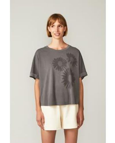 Paala 440702 Daisies T Shirt Garment Dyed Anthracite - Grigio