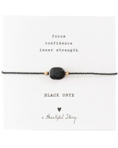 A Beautiful Story Onyx & Gold Gemstone Card Bracelet 15-22cm - White