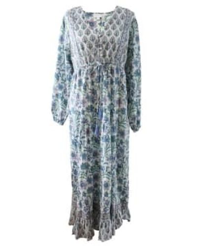 Powell Craft Robe en coton floral lilas imprimé en bloc «cassidy» - Bleu