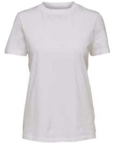 SELECTED T-shirt à cou rond blanc - Gris