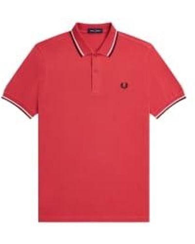 Fred Perry F Perry F Perry Slim Fit Twin Tipped Polo Washed Snow White Black - Rosso