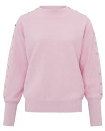 Yaya Suéter con cuello bote, mangas largas y talles botones - Rosa