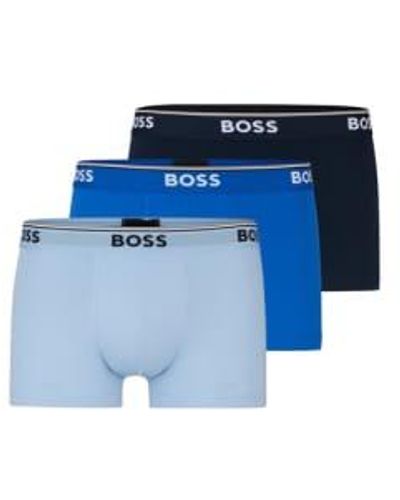 BOSS 3 Pack Of Stretch Cotton Trunks With Logo Waistbands 50514928 975 - Blu