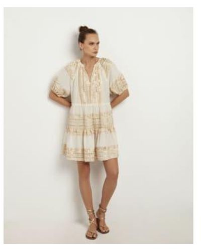 Greek Archaic Kori 2024 All Over Old Puff Sleeve Short Dress In And Gold - Neutro