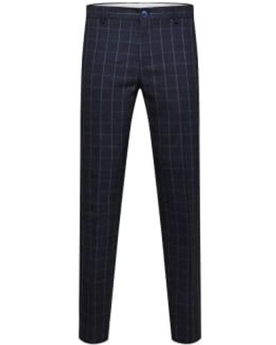 SELECTED Slim Oasis Linen Check Trs 1 - Blu