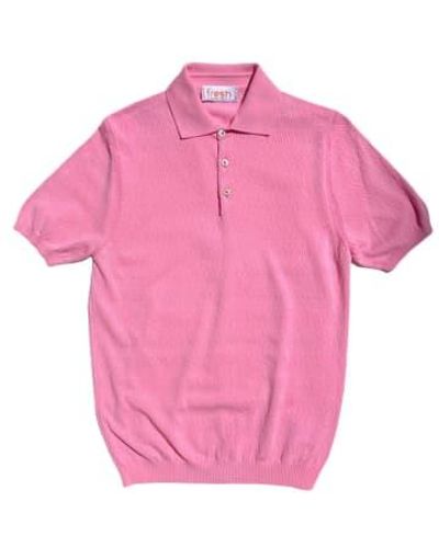 Fresh Hopkins Extra Fine Crepe Cotton Knitted Polo - Pink
