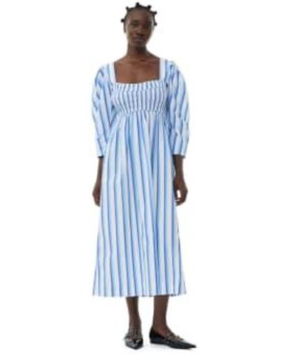 Ganni Striped Cotton Smock Long Dress 34 / Silver Lake Blue Female